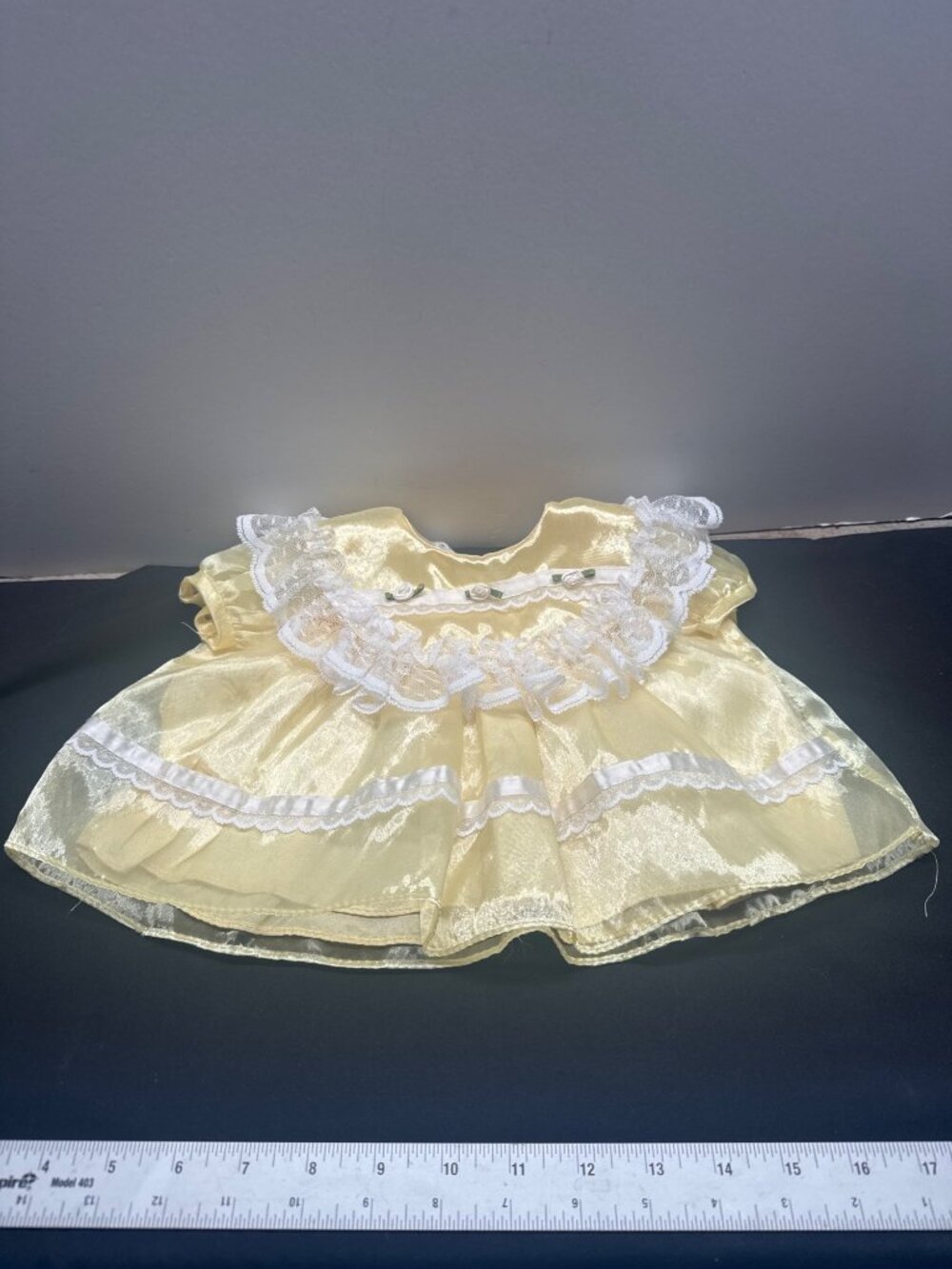 VTG Rose Cottage Baby Girl Yellow Satin & Lace Dress Size 0/3 Months Made In USA